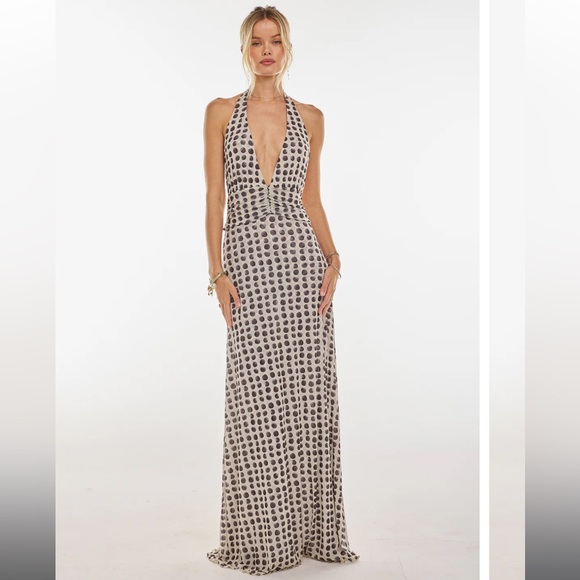 Resa Chelsea Maci Dress in Eclipse. Chic Backless Polka Dot Maxi Dress - Picture 1 of 3